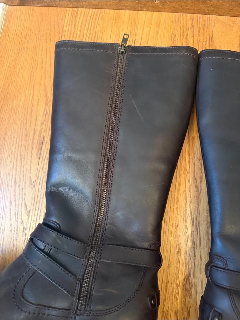 UGG Australia Riding Boots Rosen Brown Leather Wool Lined Side Zip Women Size 10